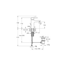 Technische tekening van een kraan met afmetingen