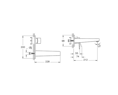 Technische tekening van een kraan met maataanduidingen
