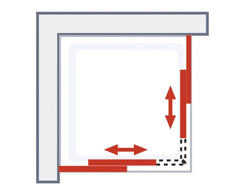 Illustratie van een douchecabine met verstelbereik