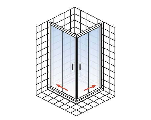 Hoekdouche met schuifdeuren in een betegelde badkamer