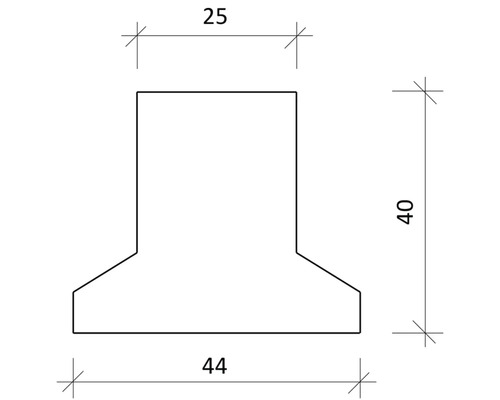 Technische tekening van een T-profiel met maatvoering