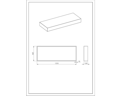 Technische tekening van een wandplank met de afmetingen 1210 x 460 x 120 millimeter.