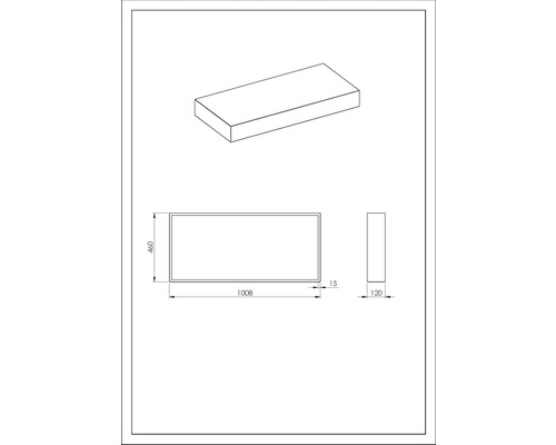 Technische tekening van een badkamerspiegel met afmetingen.