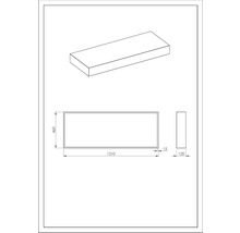 Technische tekening van een rechthoekige wastafel met maatvoering.