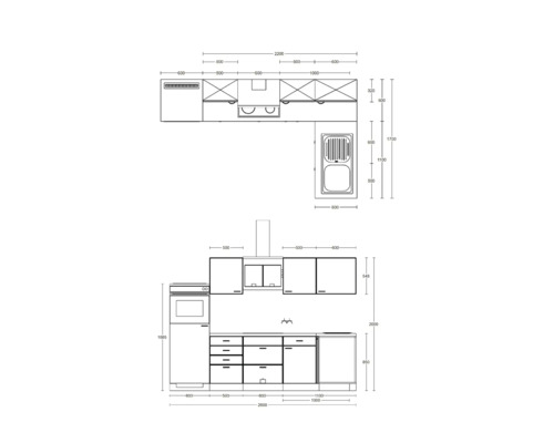 Keukenplan met afmetingen voor keukenontwerp