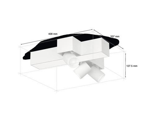 Technische tekening van een plafondlamp met afmetingen.