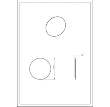 Technische tekening van een ronde spiegel met een diameter van 600 mm en een dikte van 30 mm