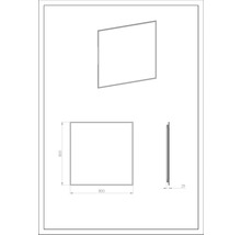 Technische tekening van een spiegel, vierkant, 800 x 800 mm
