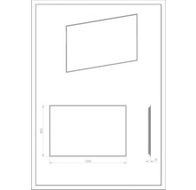 Technische tekening van een badkamerspiegel met afmetingen van 1200 x 800 x 29 mm