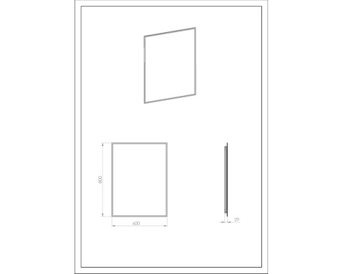 Technische tekening van een doucheframe, 800 x 600 mm