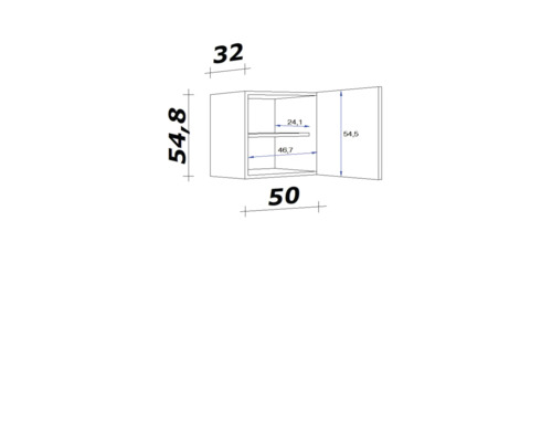 Technische tekening van een hangkast met maatvoering