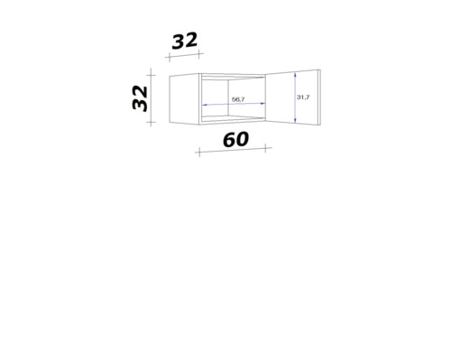Technische tekening van een hangkast met afmetingen