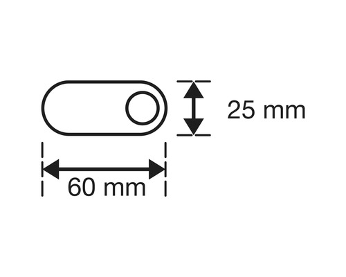 Technische tekening met afmetingen: 60 mm lengte, 25 mm breedte