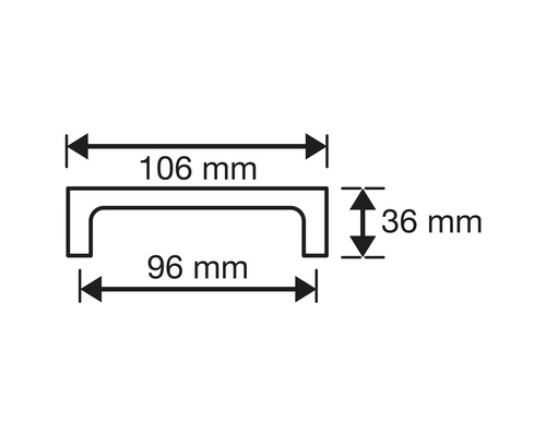 Technische tekening van een meubelgreep met maatvoering