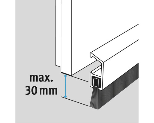Illustratie van een deurafdichting met een maximale opening van 30 millimeter