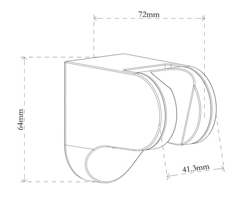 Technische tekening van een douchekop houder met afmetingen