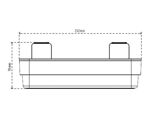 Technische tekening van een container met afmetingen van 252 mm breed en 95 mm hoog