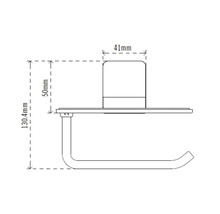 Technische tekening van een toiletpapierhouder met plank en maataanduidingen
