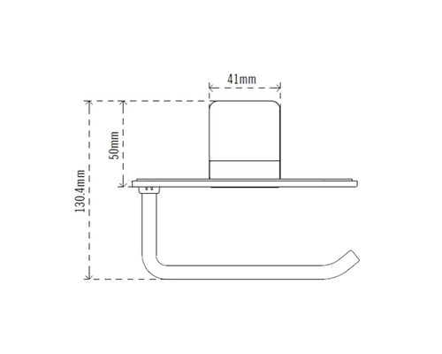 Technische tekening van een toiletpapierhouder met plank en maataanduidingen