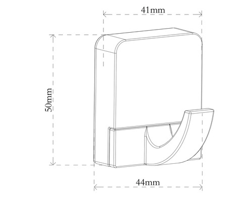 Technische tekening van een enkele kledinghaak met maatvoering