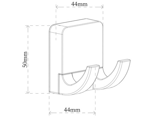 Technische tekening van een dubbele kapstokhaak met afmetingen