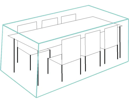 Illustratie van een eettafel met stoelen onder een afdekking