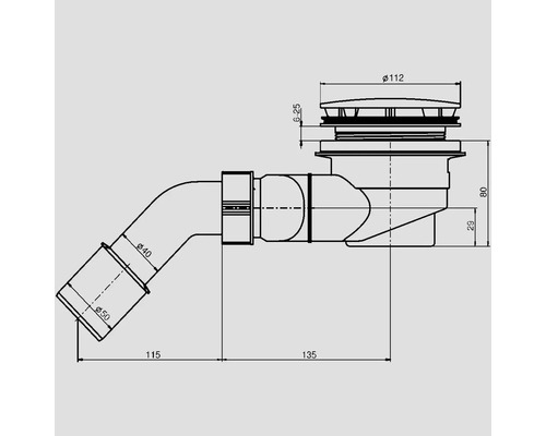 Technische tekening van een afvoer met maatvoering