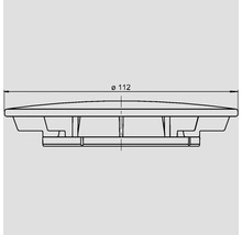 Technische tekening van een deksel met een diameter van 112 mm.