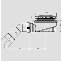 Technische tekening van een afvoersysteem met afmetingen