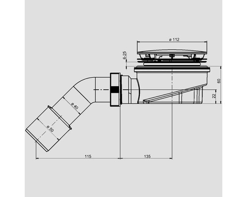 Technische tekening van een afvoersysteem met afmetingen