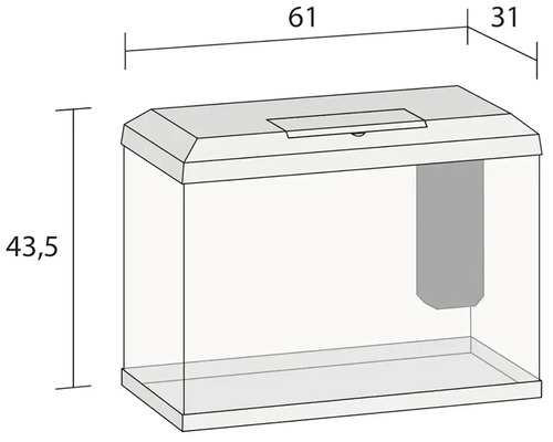 Illustratie van een aquarium met afmetingen.