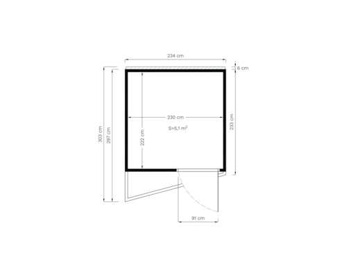 Illustratie met afmetingen voor een tuinhuis