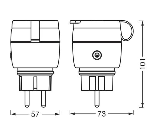 Technische tekening van een stekker met maatvoering