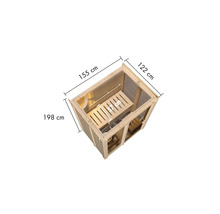 Sauna van hout met afmetingen 155 cm bij 122 cm bij 198 cm
