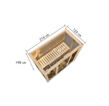 Sauna met de afmetingen 216 centimeter lengte, 122 centimeter breedte en 198 centimeter hoogte