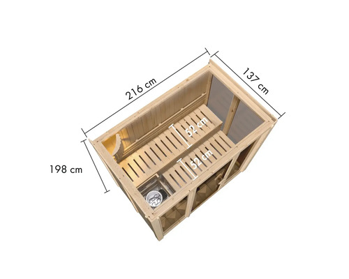 Afmetingen van een houten sauna met banken