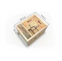 Plattegrond van een houten sauna met maatvoering