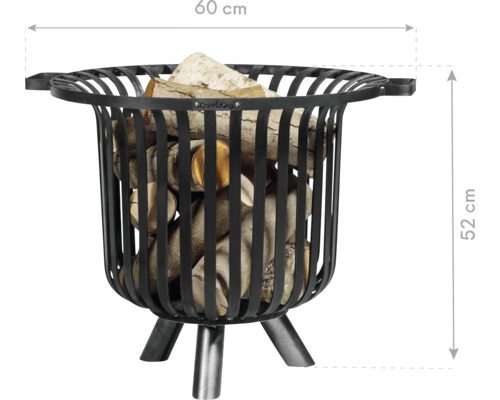 Houtmand van metaal met een hoogte van 52 centimeter en een breedte van 60 centimeter.