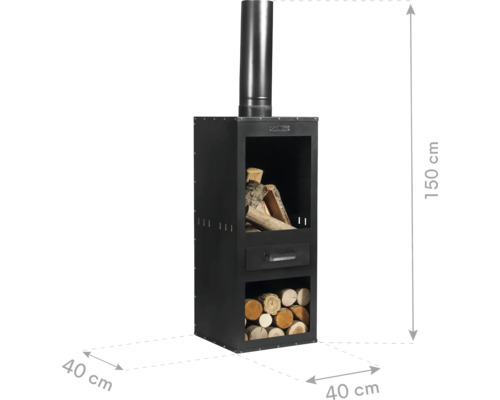 Kachel met houtvakken en afmetingen 40 x 40 x 150 cm