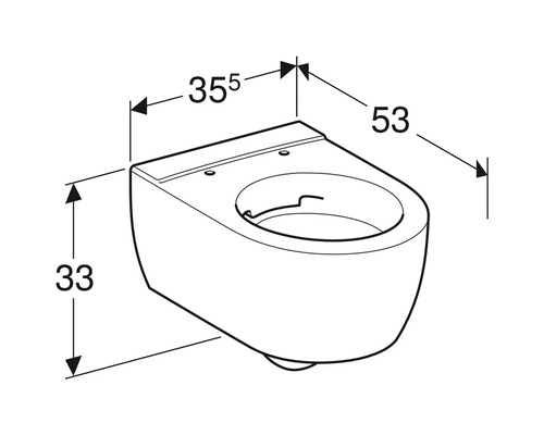 Technische tekening van een wandcloset met afmetingen