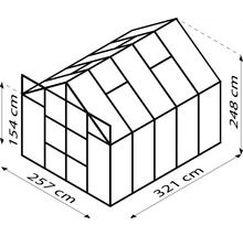 Technische tekening van een serre met afmetingen