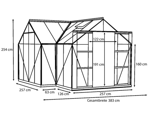 Afbeelding van een kas met maatvoering