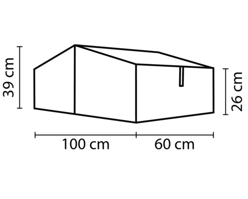 Afmetingen van een tuinhuis met afmetingen van 100 x 60 x 39 x 26 centimeter