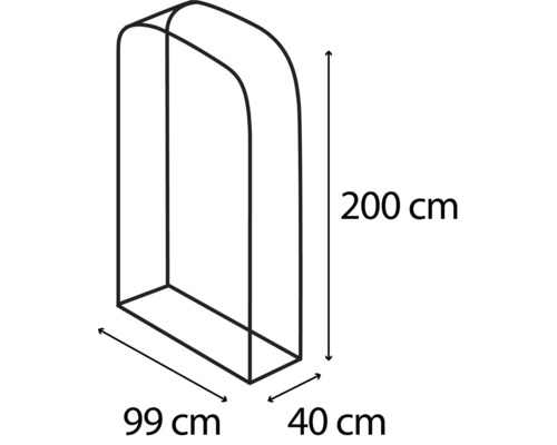Afmetingen van een kledingrekhoes met een hoogte van 200 cm, een breedte van 99 cm en een diepte van 40 cm