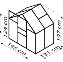 Technische tekening van een kas met afmetingen