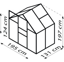 Afmetingen van een kas: 195 cm breed, 131 cm diep en 197 cm hoog