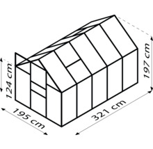 Technische tekening van een kas met maatvoering