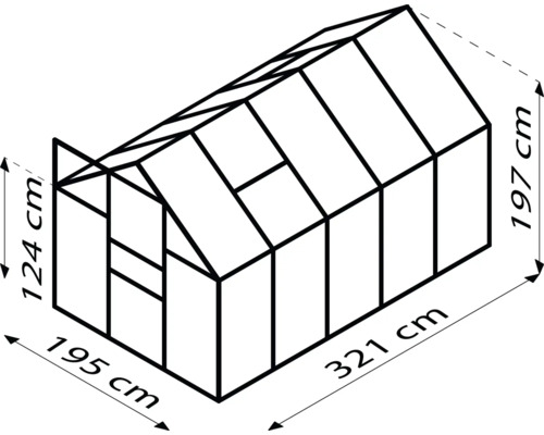 Technische tekening van een kas met maatvoering