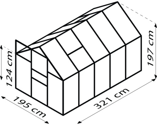 Afmetingen van een kas: 195 cm breed, 321 cm diep en 197 cm hoog