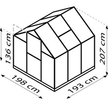 Afbeelding van een kas met afmetingen 136 cm hoog, 198 cm breed en 193 cm diep